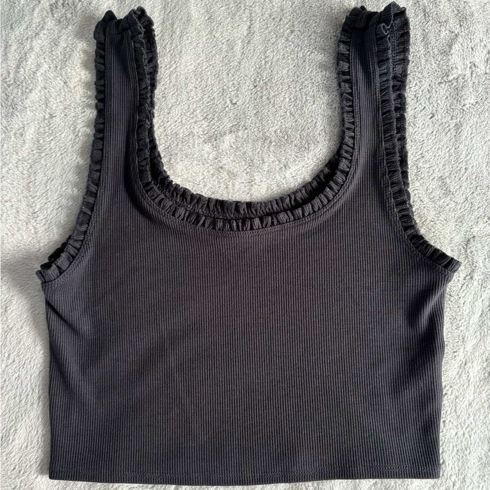 Cropped Black Ruffled Women's Top
